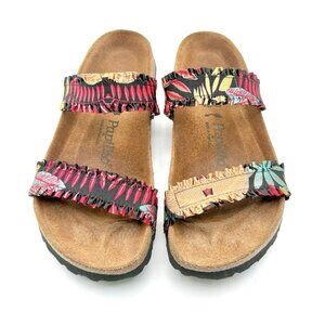 Papillio Curacao Ruffle Double Band Floral Slide Sandal 37 Narrow US 6-6.5